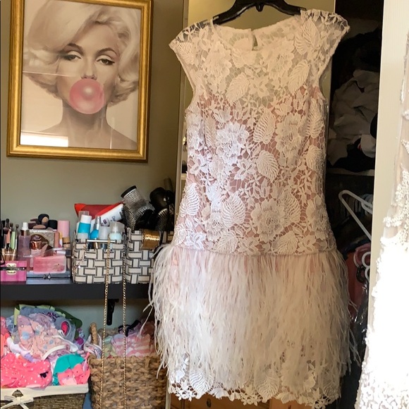 Jovani Dresses & Skirts - Vintage Jovani lace and ostrich feather cocktail